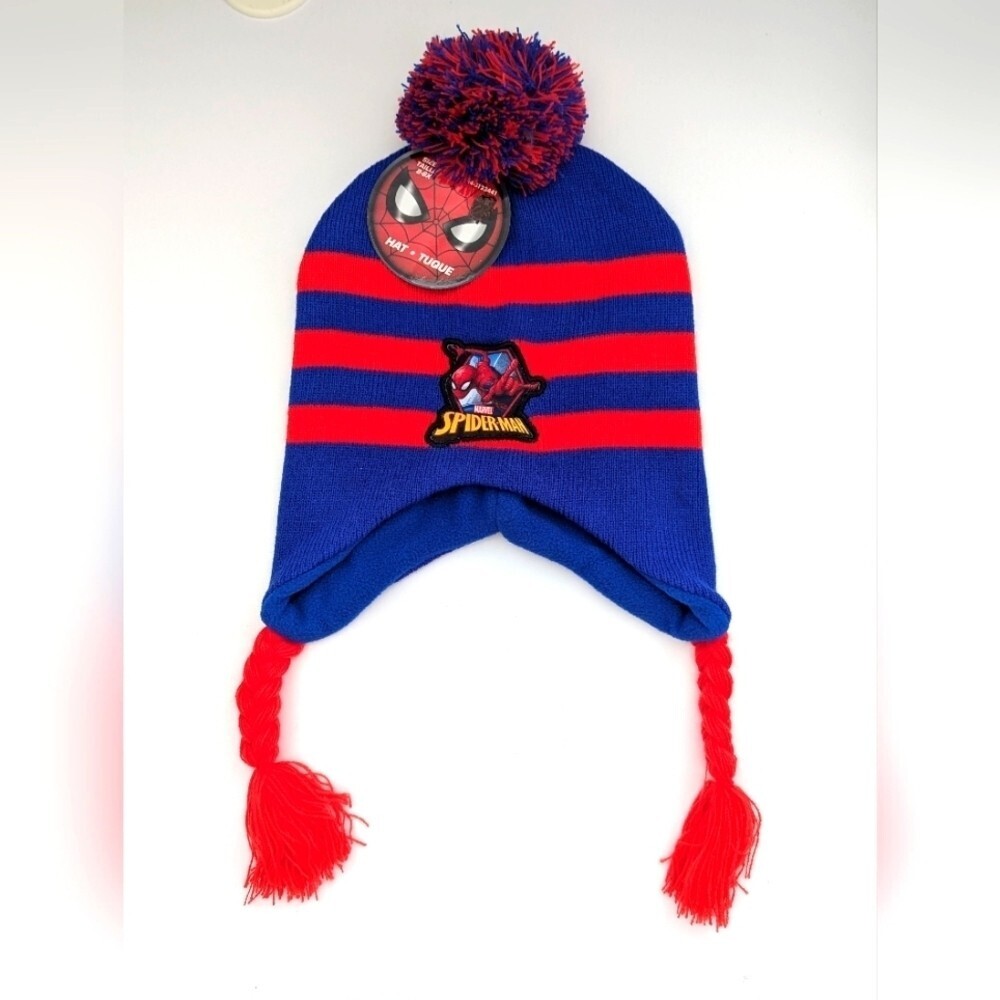 NWT Marvel Spiderman Kids Winter Hat/Chook/ Tuque With Fleece Lining